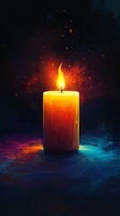 Candlelight in Darkness, a solitary candle illuminates the surrounding shadows, highlighting the gentle flicker of its flame.