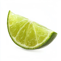 A vibrant green lime wedge, isolated on a white background, showcasing its refreshing and citrusy appeal