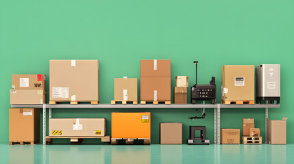 display of various cardboard boxes on shelves, showcasing organization and efficiency
