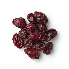 A handful of dried cranberries, isolated on a white background, showcasing a sweet and tart snack option