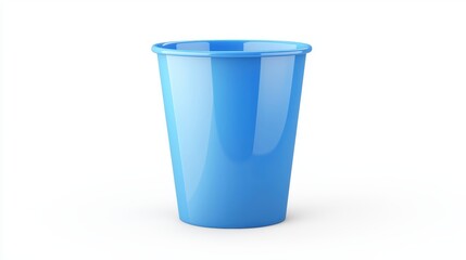A blue plastic cup is sitting on a white background
