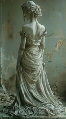 Naklejka premium A Delicate Stone Sculpture of a Woman in a Flowing Dress, Capturing the Essence of Artistic Expression