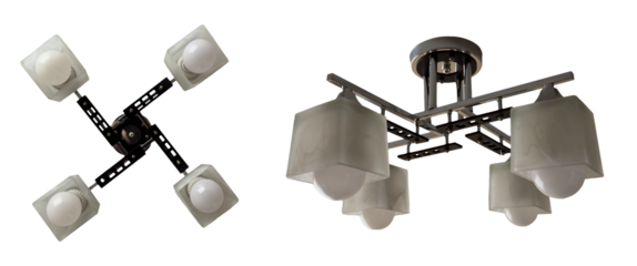 Set of two ceiling lights top and side view isolated on transparent background.