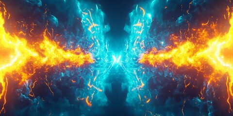 Electric aura background with neon blue and yellow energy waves.