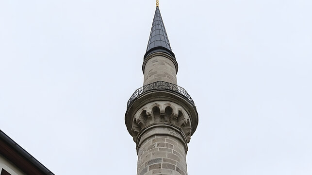 Starry Minaret: A single minaret reaches for the stars. The celestial backdrop adds a touch of mysticism. The white space invites personalized text. isolate on white background 