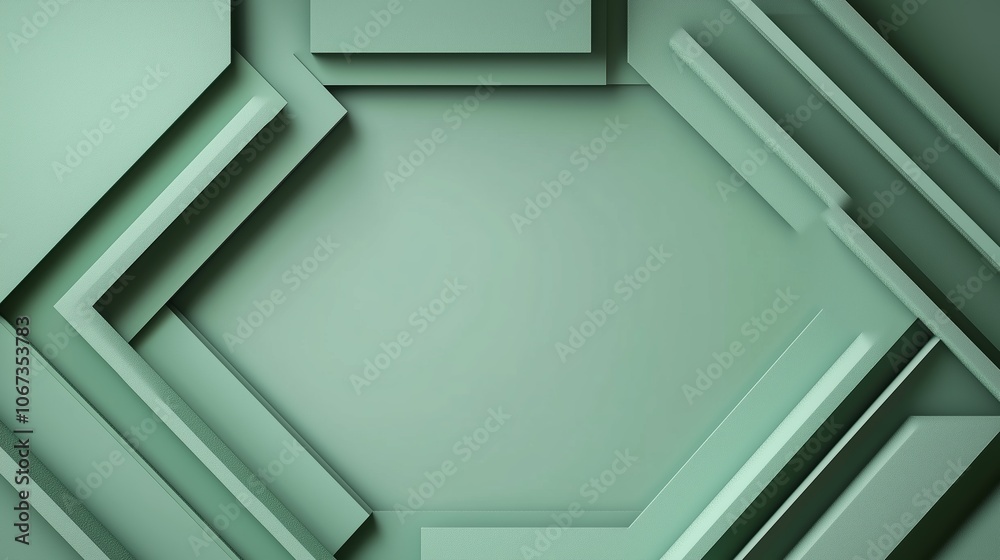 Poster green geometric shapes and layered patterns create a modern abstract background in a minimalist desi