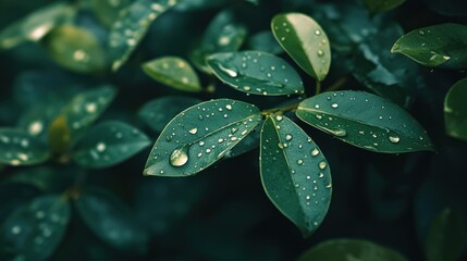 Dew Drops on Green Leaves
