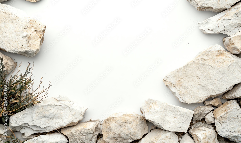 Aufkleber a textured arrangement of white stones forming a circular frame against a plain background, highligh