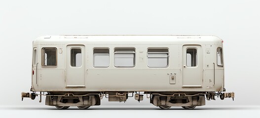A side view of a classic train carriage on a clean white isolated background, showcasing its design and features for educational purposes.