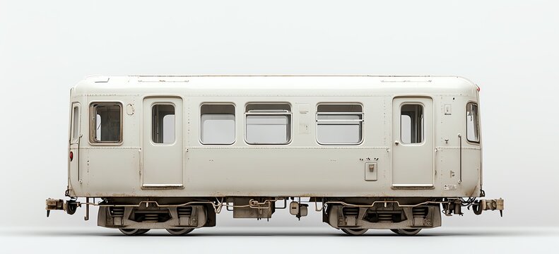 A side view of a classic train carriage on a clean white isolated background, showcasing its design and features for educational purposes.