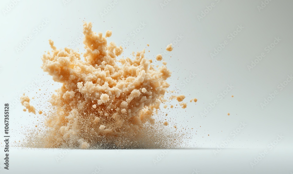 Poster A dynamic explosion of powdery substances creating a visually striking effect against a light, isolated background.
