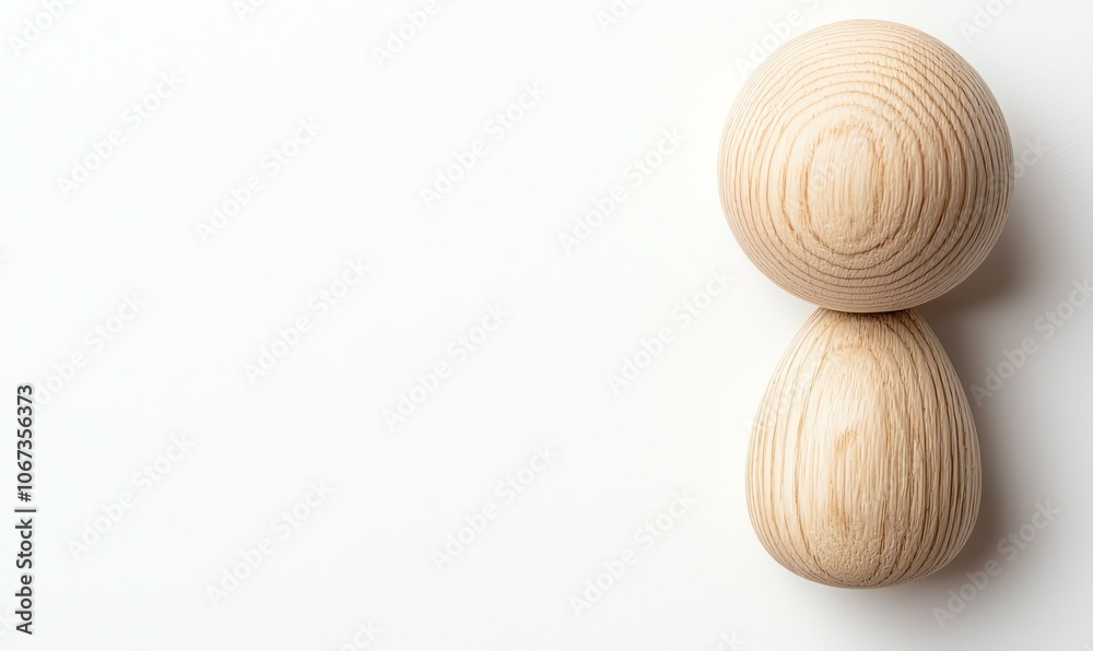Poster two wooden shapes in a minimalist style, isolated on a white background, perfect for design applicat
