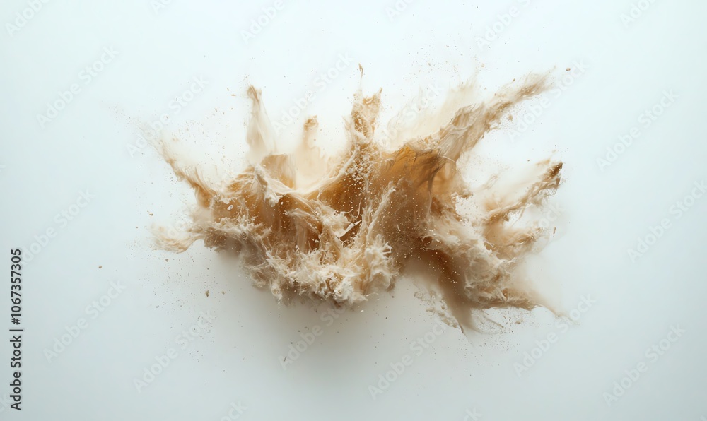 Poster an abstract splash of organic material against a white isolated background, showcasing intricate tex