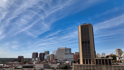 Obraz premium Beautiful Aerial Richmond, VA city skyline with interstate travel office towers 