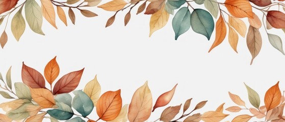 A stunning watercolor illustration of autumn leaves creating a colorful border. Perfect for seasonal projects, invitations, and artistic backgrounds with a fall theme.