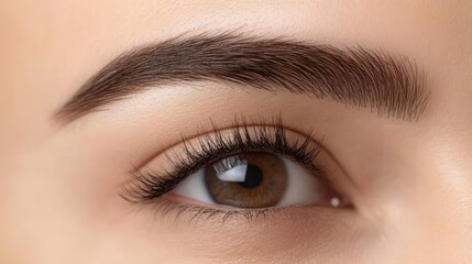 Obraz premium Woman with well-groomed eyebrows on brown background, text space available