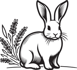 A rabbit sits and looks forward vector image