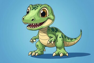 Cute green baby t-rex dinosaur smiling and walking