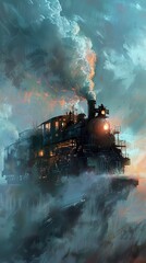 Vintage Steam Locomotive in Dramatic Clouds - Journey Through Time