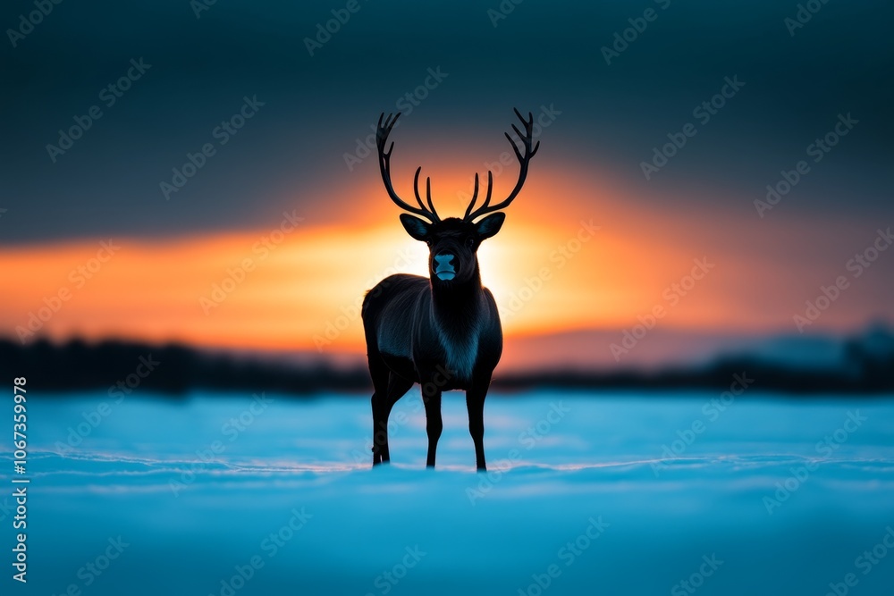 Poster a minimalist silhouette of a reindeer with simple antlers, standing on a plain white background