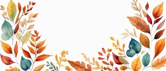 Obraz premium A stunning watercolor illustration of autumn leaves creating a colorful border. Perfect for seasonal projects, invitations, and artistic backgrounds with a fall theme.