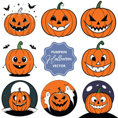 Halloween pumpkin vector illustration collection