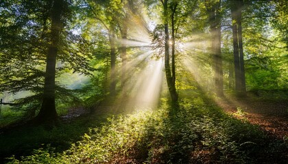 Naklejka premium Capture the magical moments of sunlight breaking through foliage. 