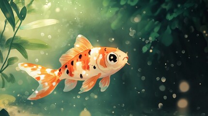 Golden Koi Fish in a Lush Green Pond: A Serene Underwater Scene