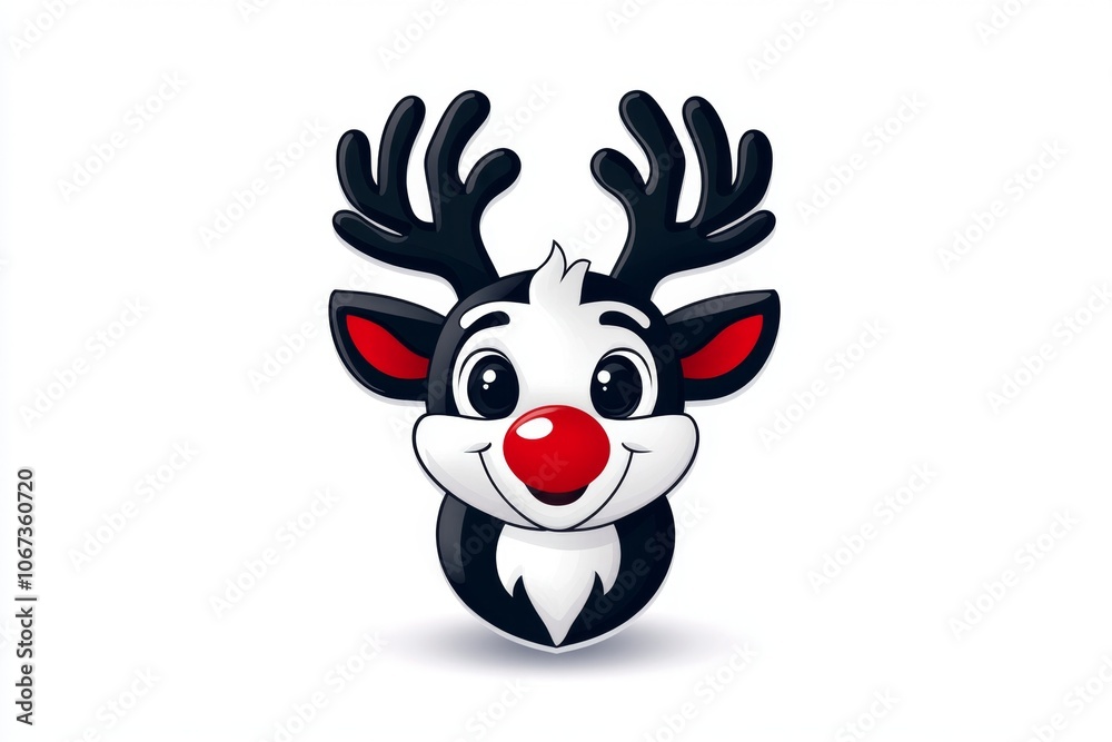 Poster a reindeer icon with simple lines and rounded antlers, centered on a plain white background