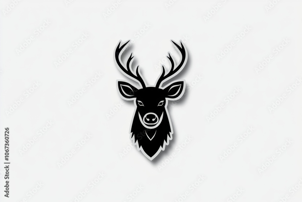 Poster a reindeer icon with simple lines and rounded antlers, centered on a plain white background