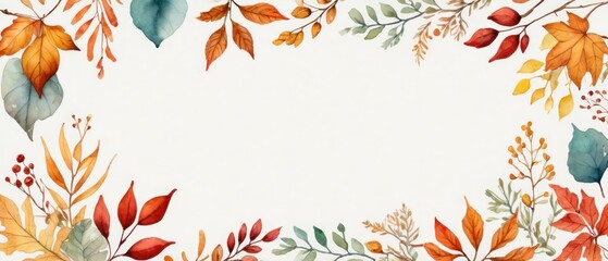 Obraz premium A stunning watercolor illustration of autumn leaves creating a colorful border. Perfect for seasonal projects, invitations, and artistic backgrounds with a fall theme.