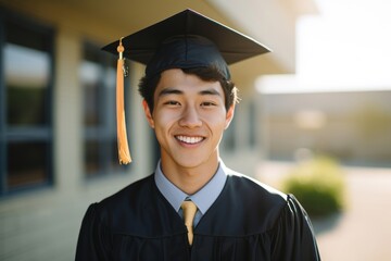 Half-Asian-american boy graduation portrait student.