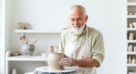 Senior artisan crafting pottery in ceramics workshop with passion and skill