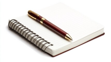 Leather Notebook with Pen on White Background