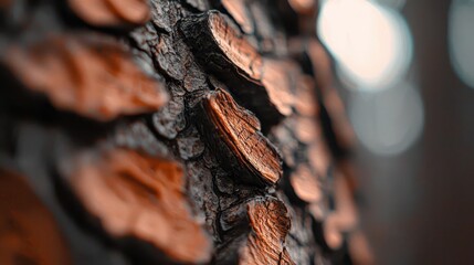 Obraz premium Rough bark with visible tree resin, sharp details, natural lighting, earthy brown tones, forest textures in focus