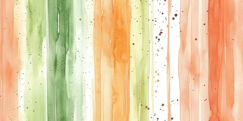 Terracotta and Green Vertical Stripes, abstract watercolor design with fine brown dots creating a textured, vibrant pattern.