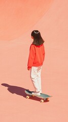 A person skateboards on a vibrant pink surface, showcasing leisure and fun.