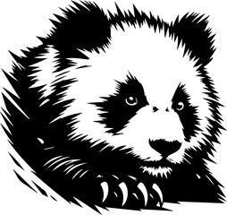 Silhouette of a Panda Head vector art illustration with a white background