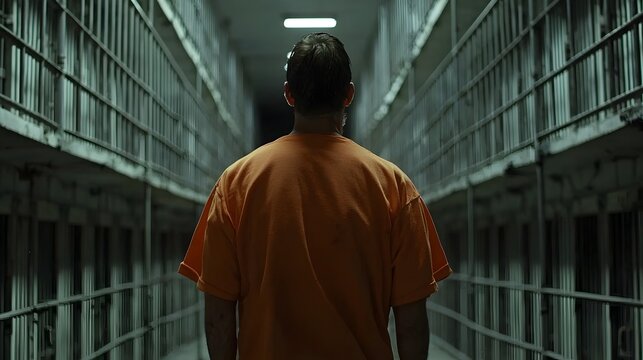 Inmate in Overgrown Prison - Eerie Silence and Decay Surrounding a Prisoner in an Orange Jumpsuit Amidst Vines and Abandoned Walls