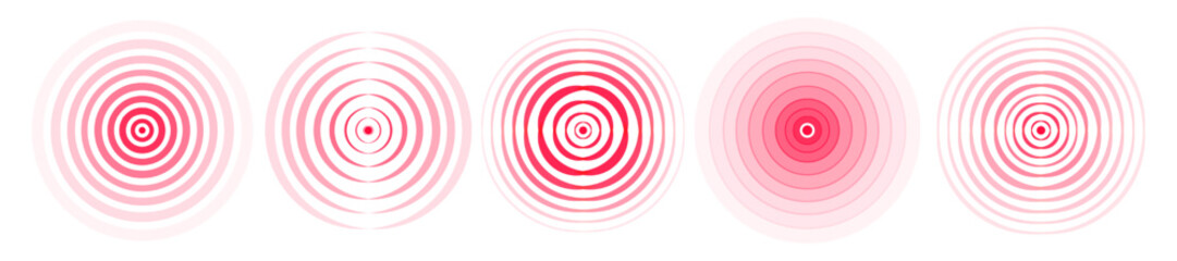 Pain symbol set red color isolated on white background for decoration, design project. Radial stomach pain vector