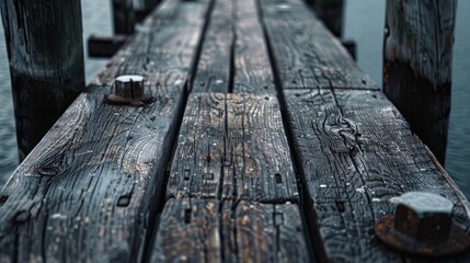Fototapeta premium Detailed view of a weathered wooden pier with rich textures and natural wear
