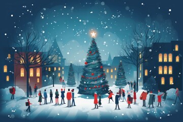 Celebrating christmas snow outdoors snowing.