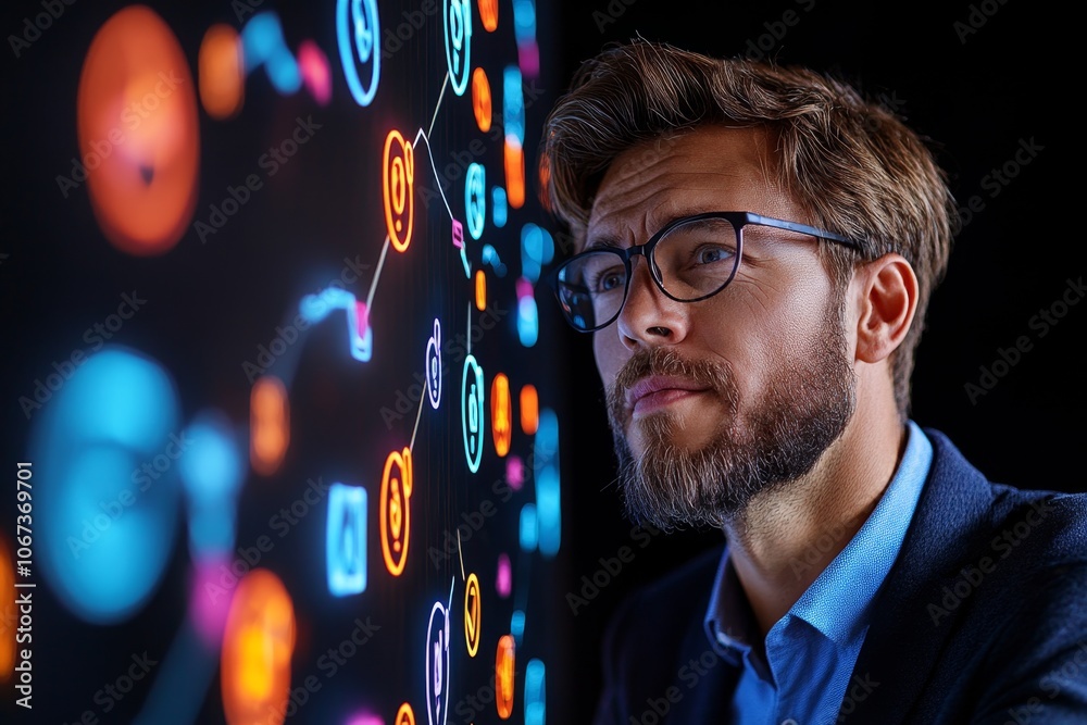 Aufkleber Cyber analyst studying an encrypted message on a screen with cryptographic symbols, showing data security efforts
