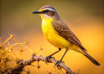 Low Light Cattle Tyrant Bird on Dry Branches