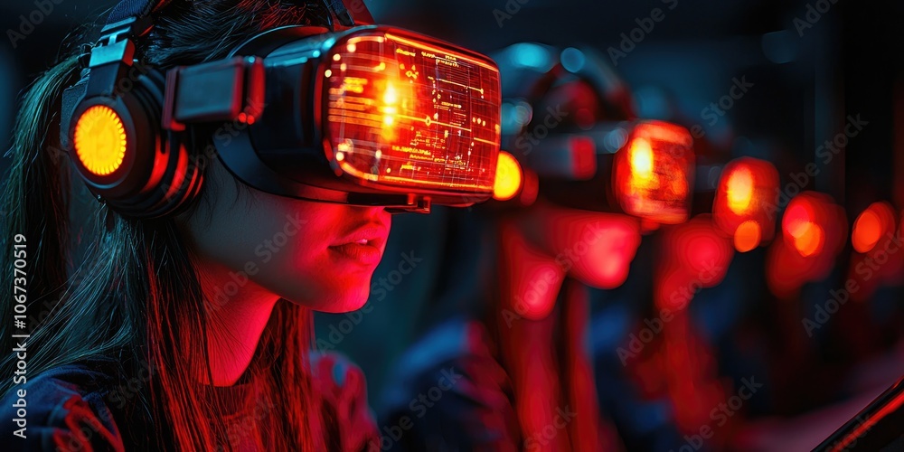 Poster a futuristic classroom where students explore a 3d solar system model using virtual reality headsets