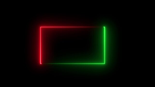 Neon glowing seamless loop animation rectangle frame. Square rectangle picture frame.