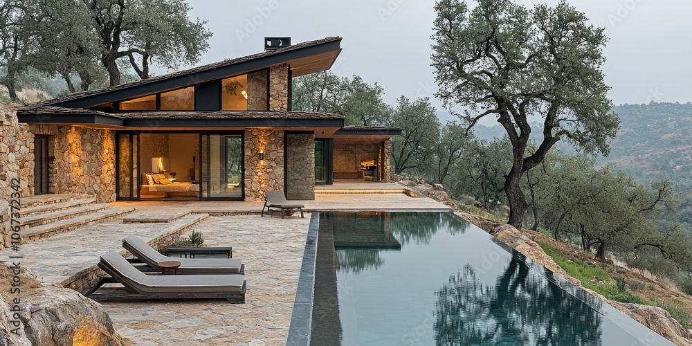Aufkleber an eco-friendly, futuristic home featuring smart thermostats, energy-efficient appliances, and windo
