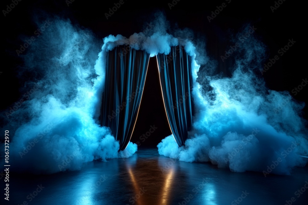 Poster gothic-style dark room with light filtering in through heavy curtains, representing a somber wake-up