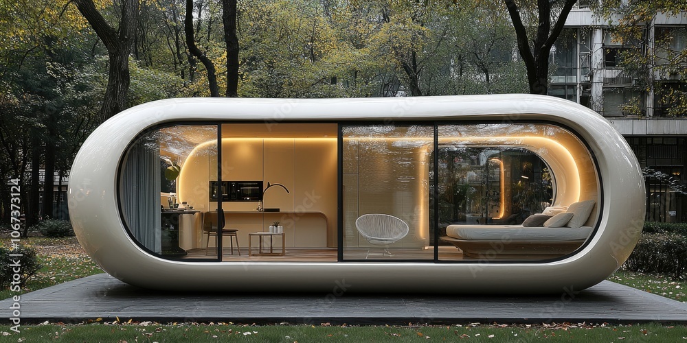 Aufkleber an eco-friendly, futuristic home featuring smart thermostats, energy-efficient appliances, and windo