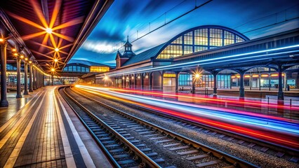 Night Train Station Lights Trails Speed Lichtspuren